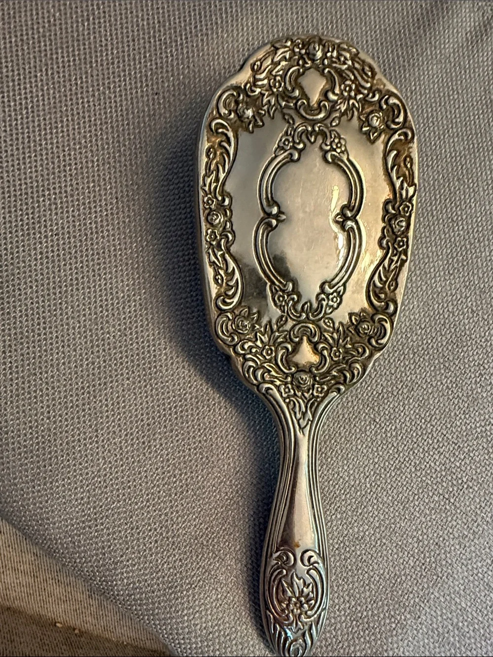 Vintage Silver plated Grooming Brush with White Bristles